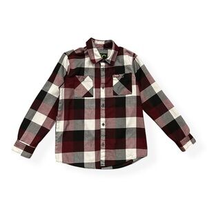 Dixxon Kids Boys Burgundy, Black & White Plaid Flannel Shirt